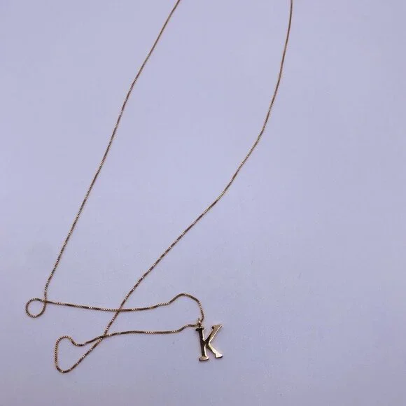 Aura Brand Gold Tone K Intial Pendant Long Necklace 28” New - Picture 3 of 4